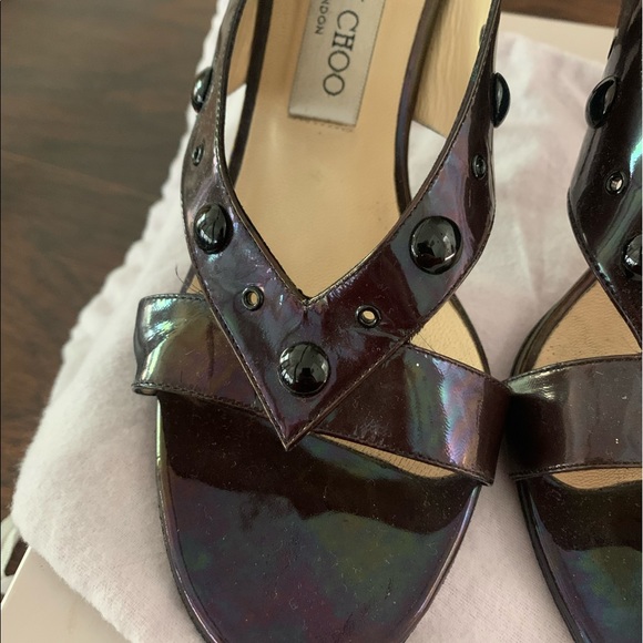 Jimmy Choo Petrol Patent Black Sandals Heels 40 - Picture 2 of 7